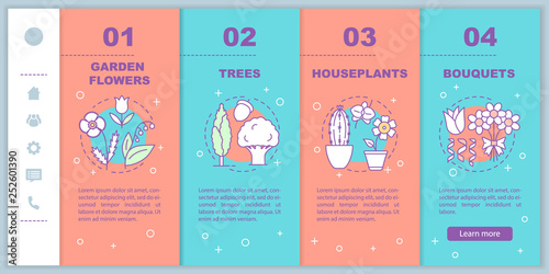 Plants shop onboarding mobile web pages vector template photo