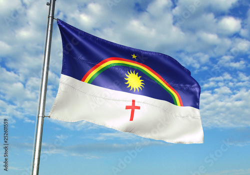Pernambuco state of Brazil flag waving sky background 3D illustration photo