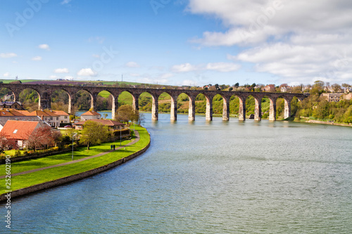 Panorama of the Royal Border Railway Bridge Berwick upon Tweed, Northumbria, England.