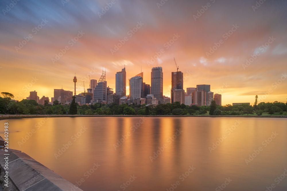 Sunset over the skyline of Sydney
