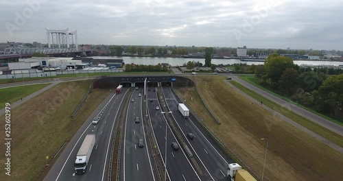 Aerial shoot of tunnel under water located in zwijndrecht by dordrecht Netherlands, A16 highway photo