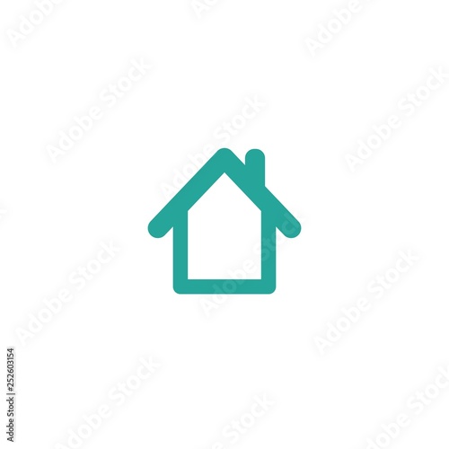 Flat blue outline home icon. Simple silhouette of the house with roof