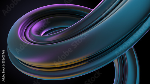 3d render abstract modern background with twisted element. Reflective extruded element with high roughness.