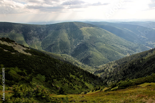 The view from mountain Krakonos and Kozi hrbety to the valley.