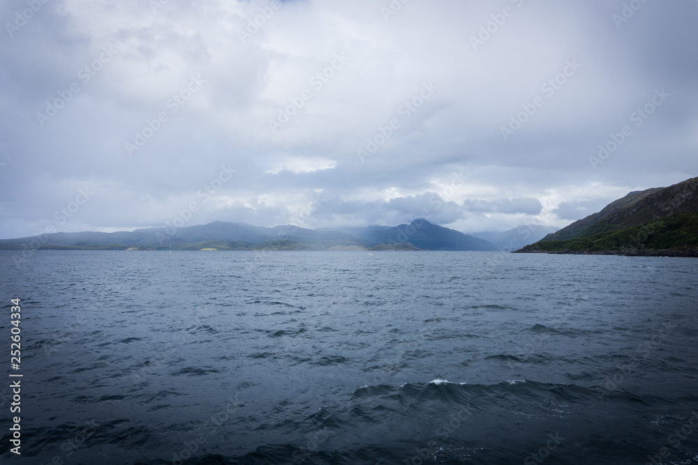 cloudy sky over the picturesque bay of the island of Scotland