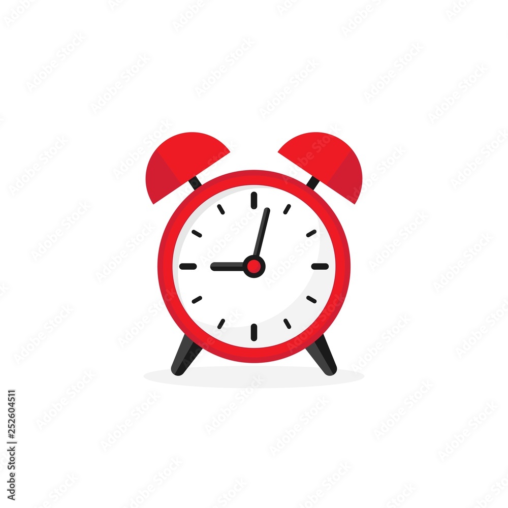 red and white alarm clock. Flat icon isolated on white background. red and white alarm clock. Flat icon isolated on white background.