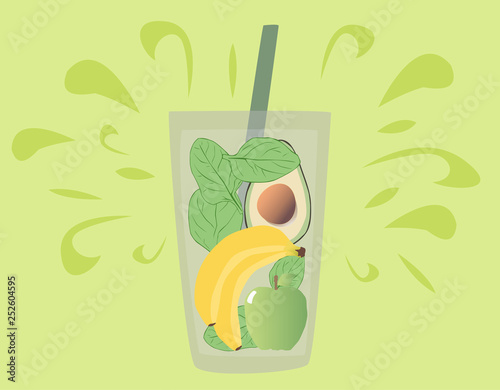 Wallpaper Mural Green smoothie glass full of smoothie ingredients, spinach, banana, apple and avocado. Healthy living concept Torontodigital.ca