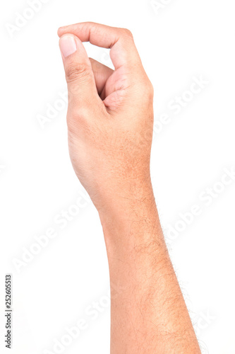Man hand touching screen Isolated on white background.
