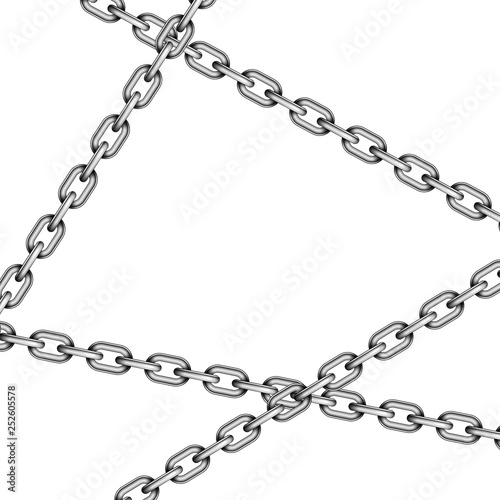 Glossy metal crossed chains on white