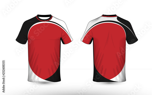Black, white and red layout e-sport t-shirt design template