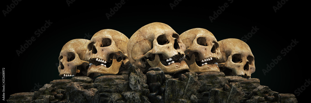 human skulls at sunset. 3d rendering human skulls at sunset. 3d rendering