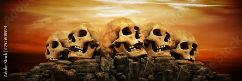 human skulls at sunset. 3d rendering 