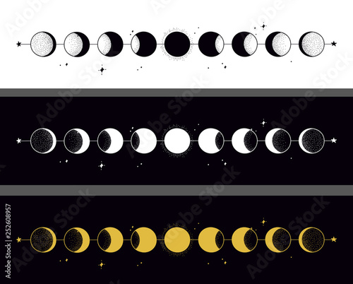 Moon phases. Hand drawn illustration.