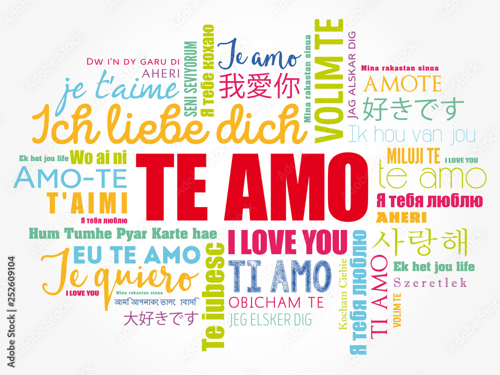 Te amo (I Love You in Spanish) in different languages of the world, word cloud background Te amo (I Love You in Spanish) in different languages of the world, word cloud background