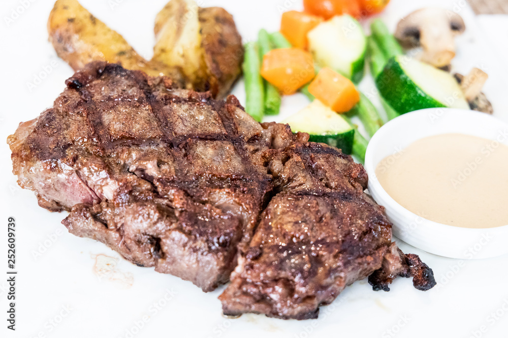 Serving portion of delicious grilled wagyu beef steak