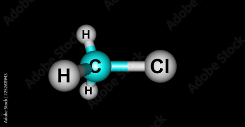 Methyl chloride molecular structure isolated on black photo