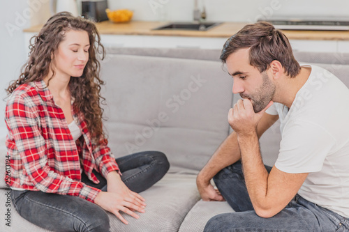Negative emotions are a couple of concepts. A husband and wife, asserting and shouting expressive and emotional pairs having an argument or quarrel at home.