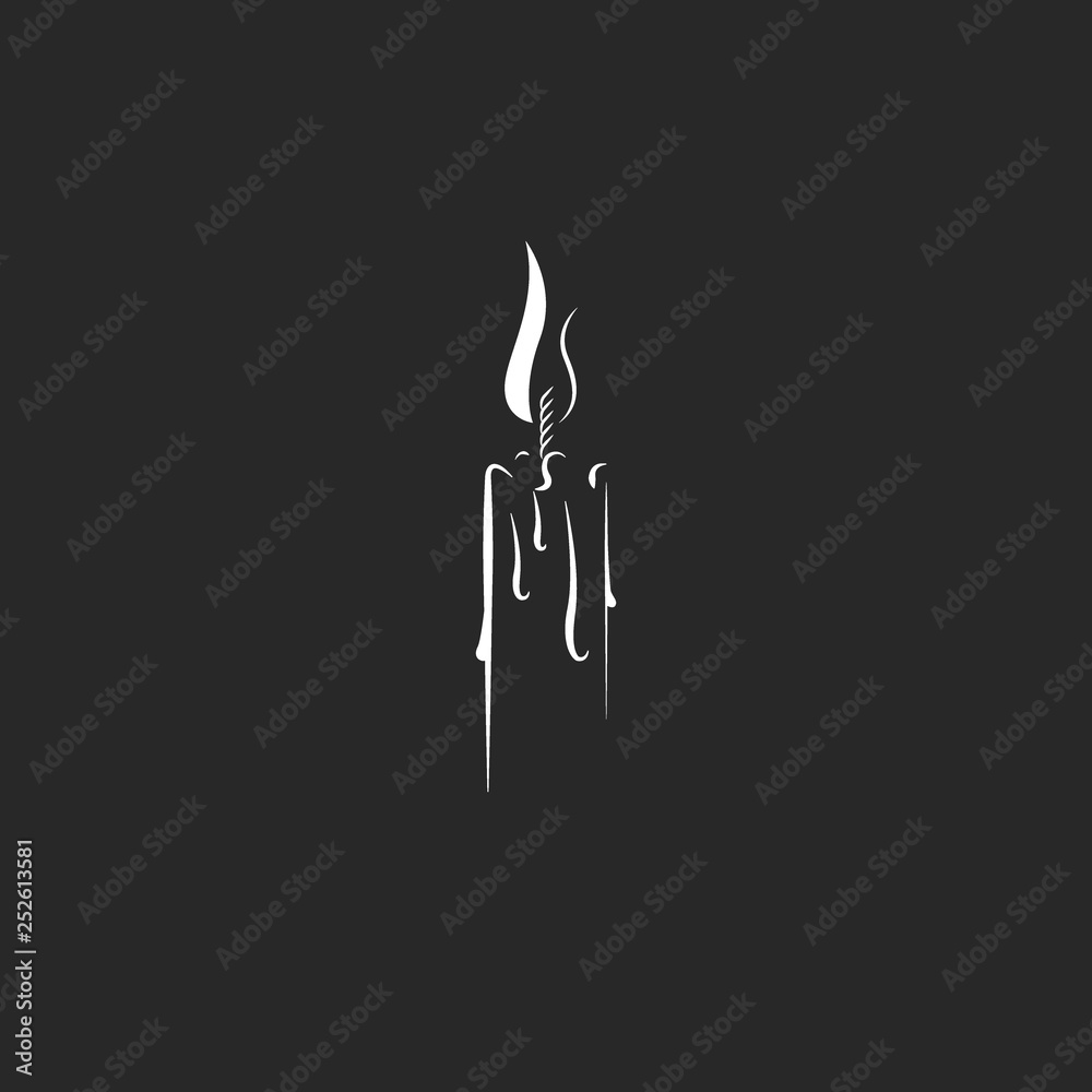Silhouette of a single burning candle in a hipster style as a symbol of  grief and