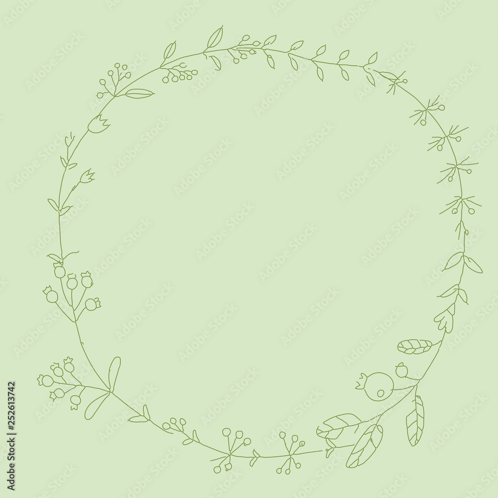 Decorative simple drawing circle of herbs.