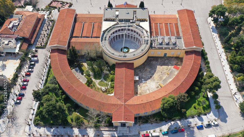 Aerial birds eye view photo taken by drone of iconic public Zappeio hall used for events , Athens historic centre, Attica, Greece Aerial birds eye view photo taken by drone of iconic public Zappeio hall used for events , Athens historic centre, Attica, Greece