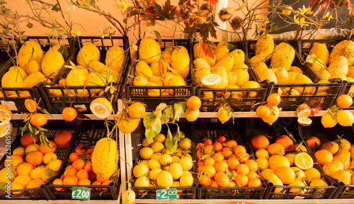 typical sycilian lemons in an italian market
