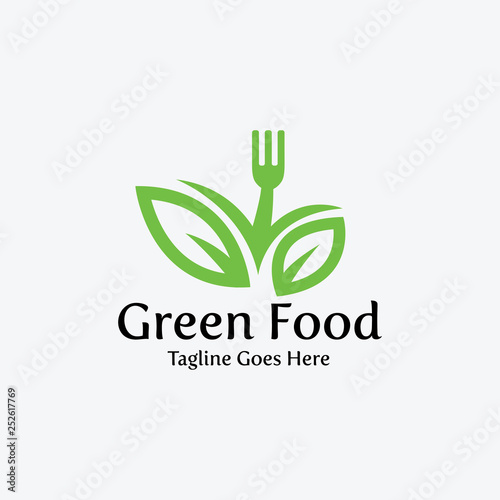 Green food logo design template. Vector illustration