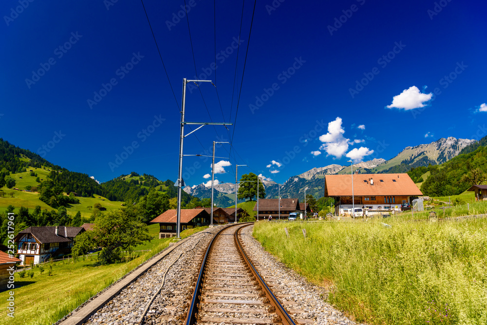 Railroad in the village Darstetten, Frutigen-Niedersimmental, Bern, Switzerland