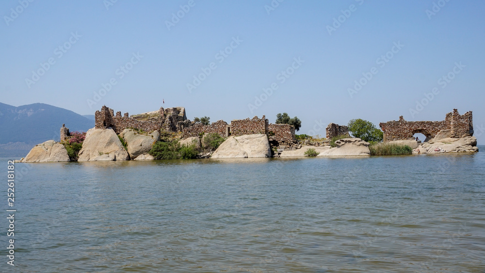 Lake of Bafa and  old castle ruins