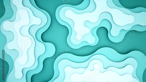 Green wave for artwork background or backdrop- Wavy blue paper cut style and craft style- Artwork blue wave and empty space for add message - 3D Illustration