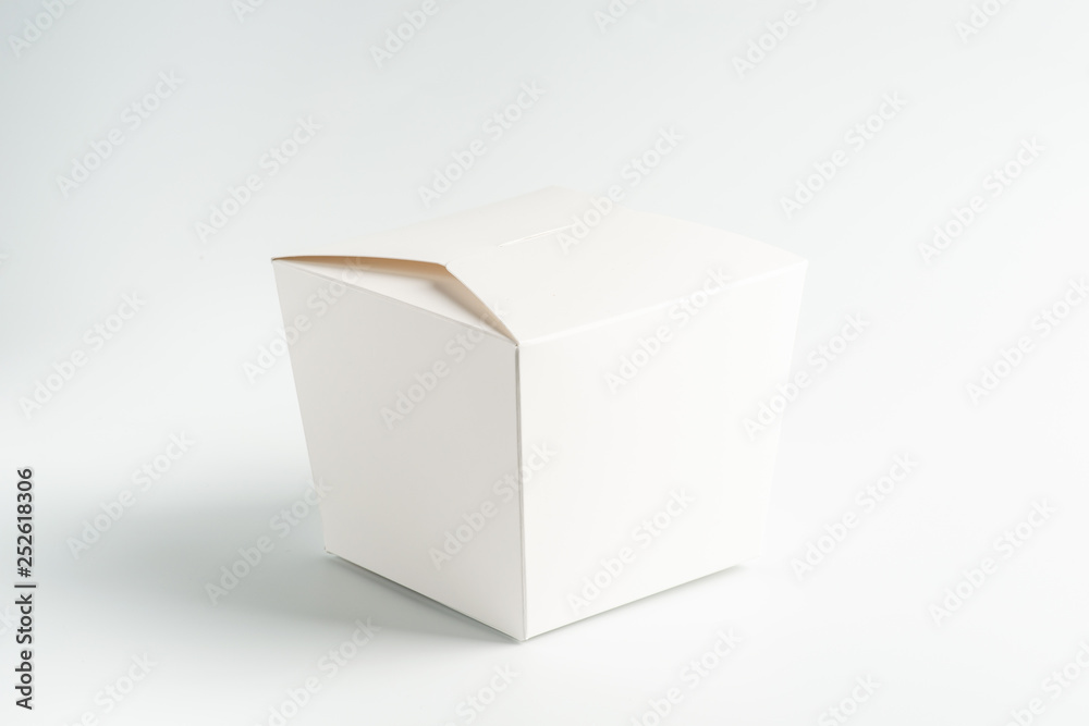 white cardboard packaging for noodles on a white background, moke up white cardboard packaging for noodles on a white background, moke up