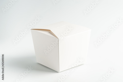 white cardboard packaging for noodles on a white background, moke up