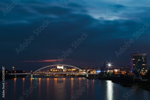 Night Bratislava's dominants, castle and bridges.