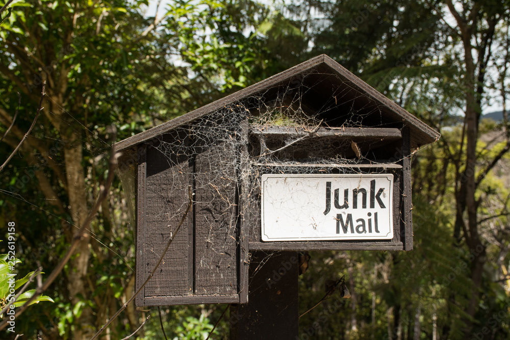 Junk Mail post box with spider webs