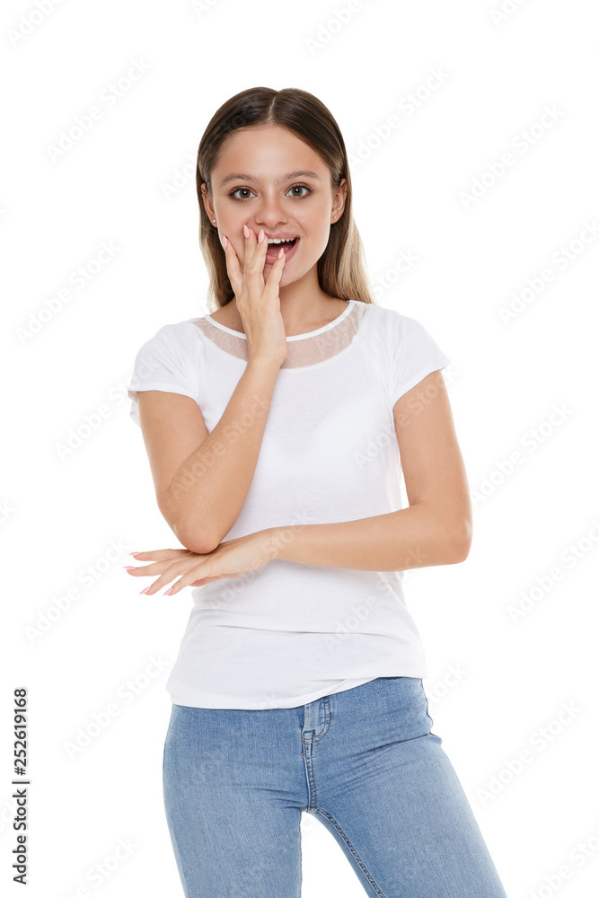 Surprised girl. Model on a white background. Surprised girl. Model on a white background.
