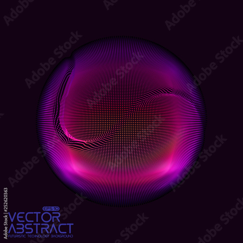 Vector abstract sphere of particles, points array. Futuristic vector illustration. Technology digital splash or explosion of data points. Spherical waveform. Cyber UI or HUD element.
