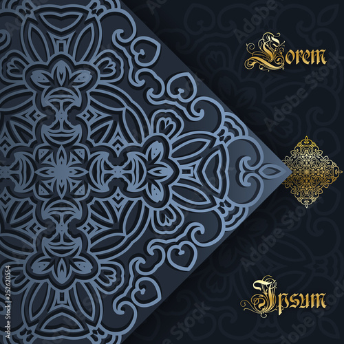 Greeting card decorated with ethnic patterns  . Congratulations or invitation embellish  background from complex elements . Tribal Oriental motifs. Luxury