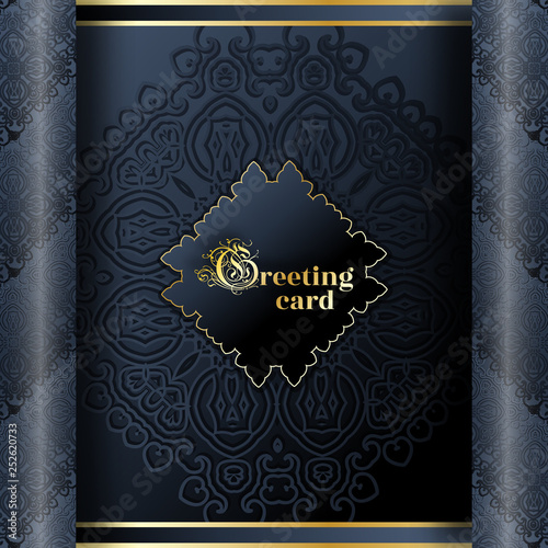 Greeting card decorated with ethnic patterns  . Congratulations or invitation embellish  background from complex elements . Tribal Oriental motifs. Luxury