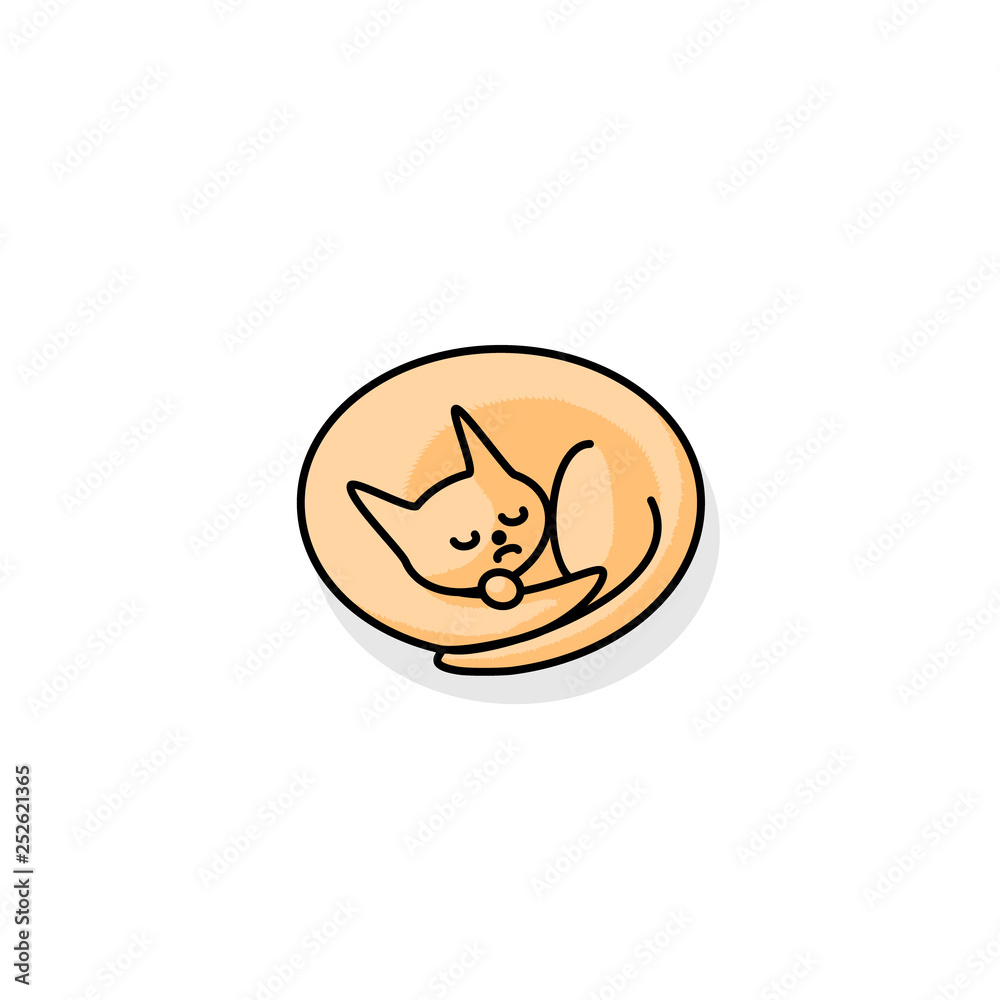 Fototapeta premium Sleeping ginger cat flat vector drawing