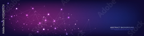 Website header or banner design with abstract geometric background and connecting dots and lines. Global network connection. Digital technology with plexus background and space for your text.
