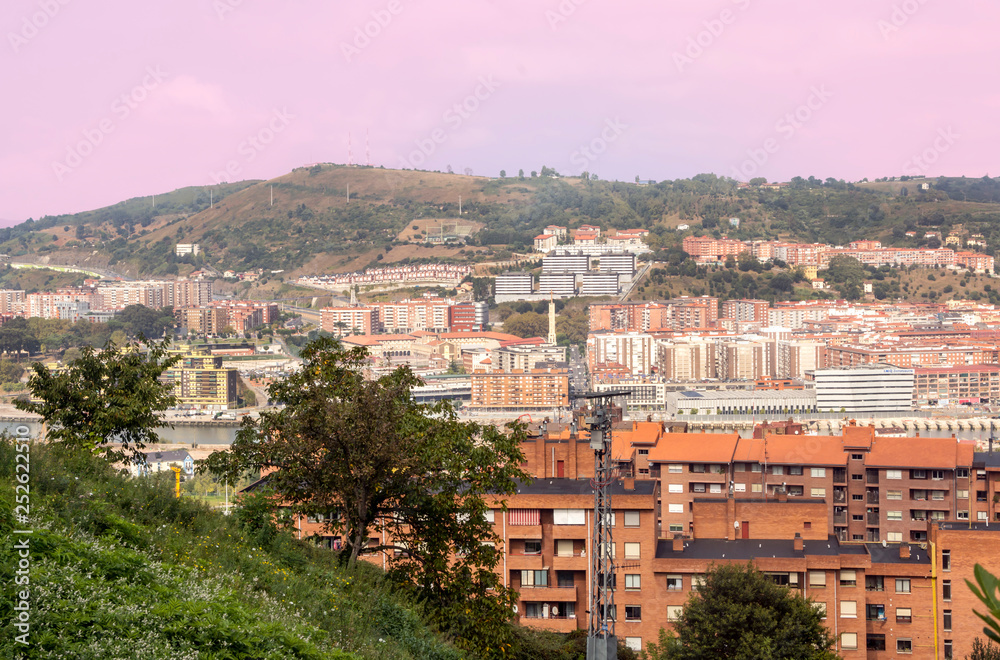 Obraz premium Aerial view of Bilbao in Spain in a cloudy day