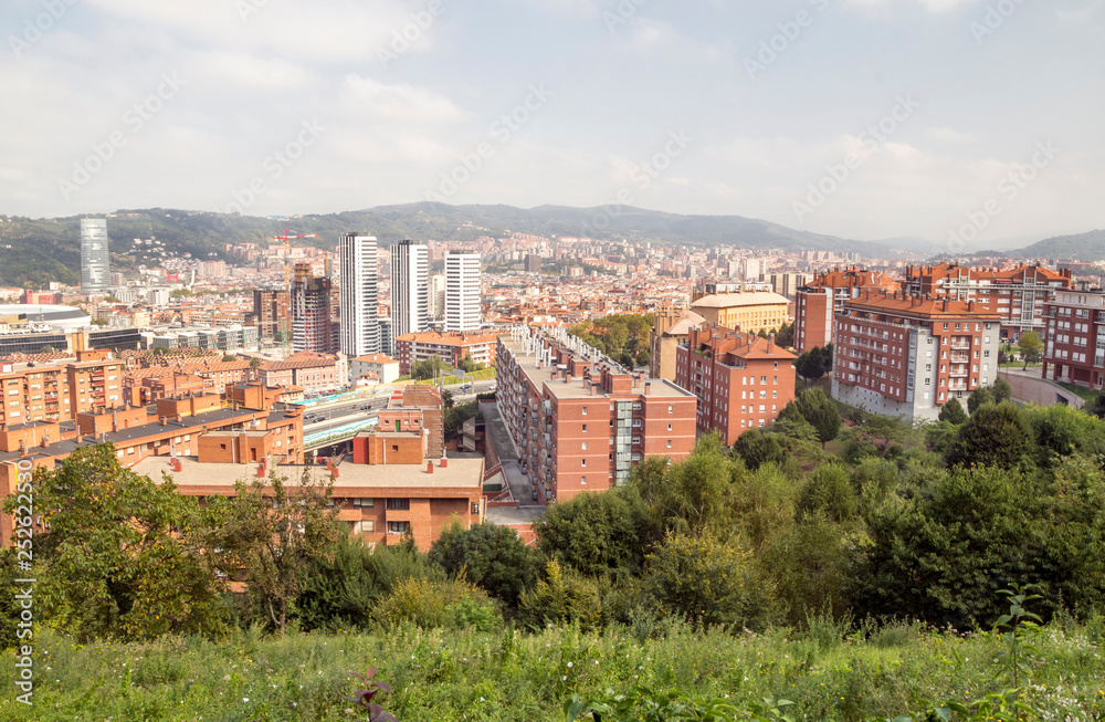 Aerial view of Bilbao in Spain in a cloudy day