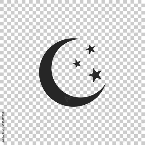 Moon and stars icon isolated on transparent background. Flat design. Vector Illustration