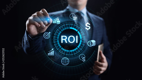 ROI Return on investment financial growth concept with graph, chart and icons.