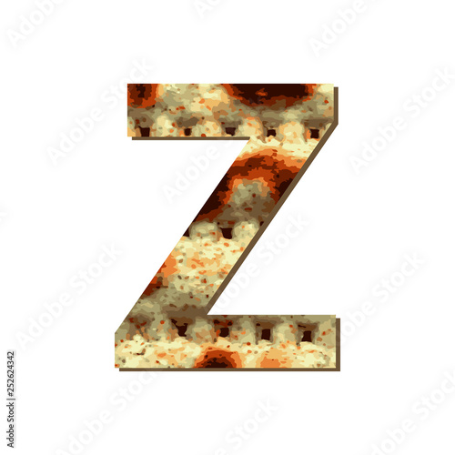 capital English letter Z with matza texture. Font for Passover. Vector illustration on isolated background.