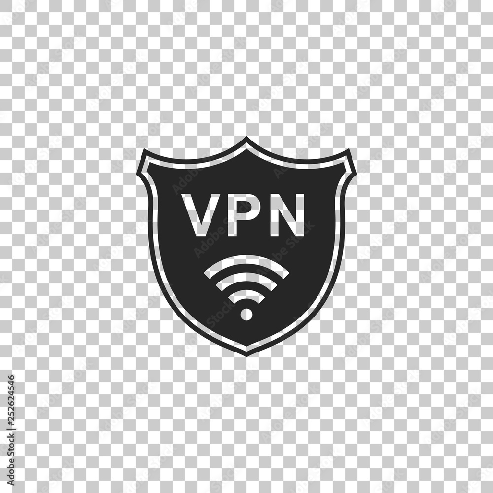 Shield with VPN and WiFi wireless internet network symbol icon isolated on transparent background. VPN protect safety concept. Virtual private network for security. Flat design. Vector Illustration Shield with VPN and WiFi wireless internet network symbol icon isolated on transparent background. VPN protect safety concept. Virtual private network for security. Flat design. Vector Illustration