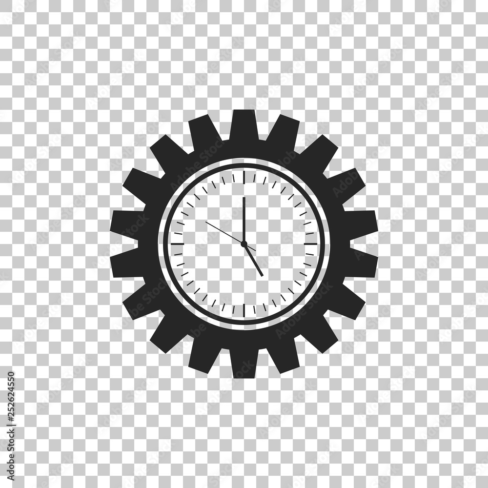 Clock gear icon isolated on transparent background. Time Management symbol. Flat design. Vector Illustration Clock gear icon isolated on transparent background. Time Management symbol. Flat design. Vector Illustration