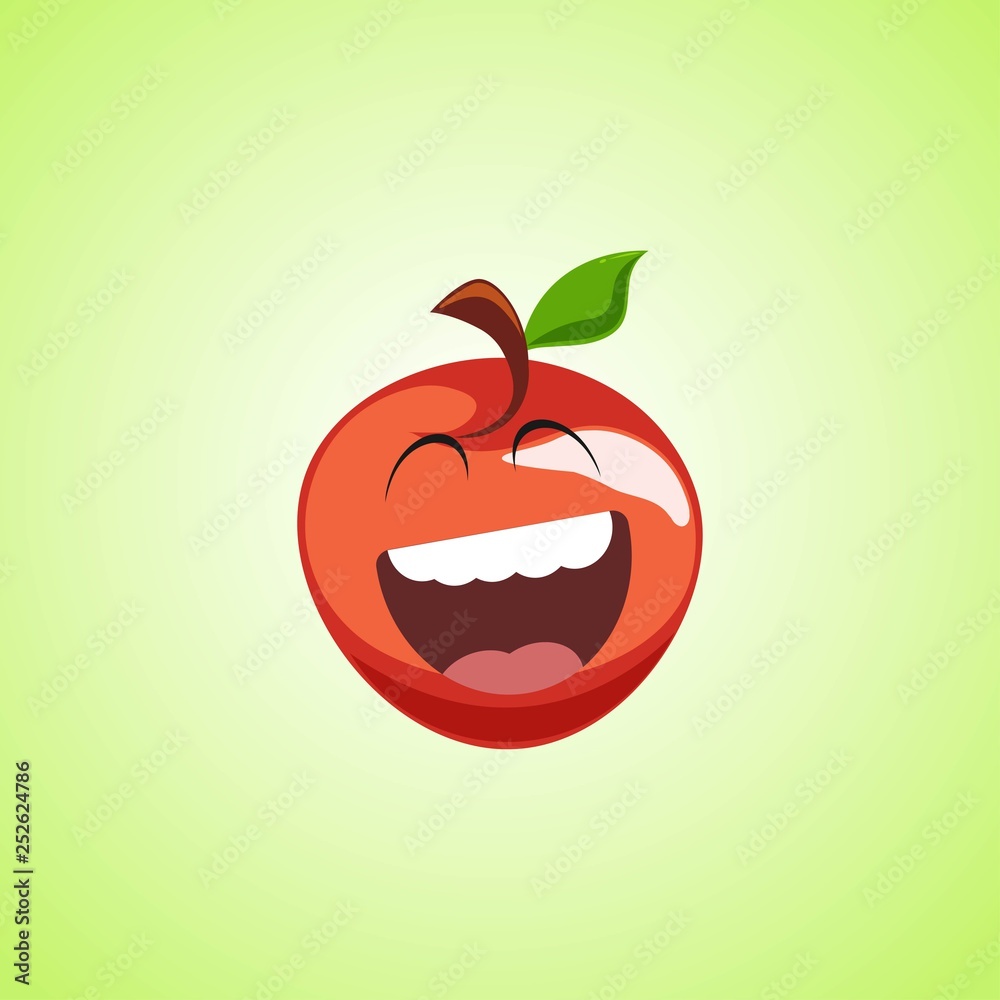 Giggling to tears red apple Cartoon Character. Cute laughing apple icon isolated on green background Giggling to tears red apple Cartoon Character. Cute laughing apple icon isolated on green background
