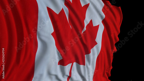 3D rendering of a canadian flag. The flag develops smoothly in the wind