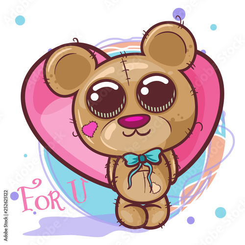Cute Bear with hearts - Illustration
