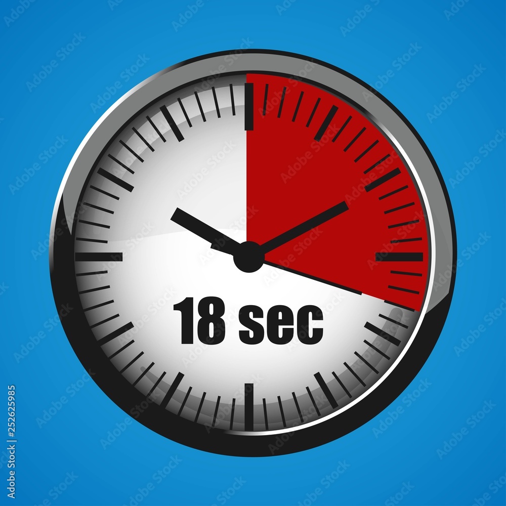 Seventeen Seconds Clock on blue background. Clock 3d icon. Seventeen Seconds Clock on blue background. Clock 3d icon.